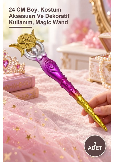 3 Adet Polyester Sihirli Asa 24 Cm Boy, Kostüm Aksesuarı Ve Dekoratif Kullanım, Magic Wand