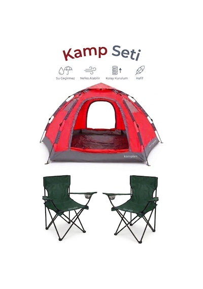 Kamptek Otomatik Kurulum Altıgen 6 Kişilik Kamp Çadırı Ve 2 Adet Kamp Sandalyesi Seti - Su Geçirmez Kırmızı Çadır Seti 240 240 160 Yeşil Kamptek Otomatik Kurulum Altıgen 6 Kişilik Kamp Çadırı Ve 2 Adet Kamp Sandalyesi Seti - Su Geçirmez Kırmızı Çadır Seti 240 240 160 Yeşil