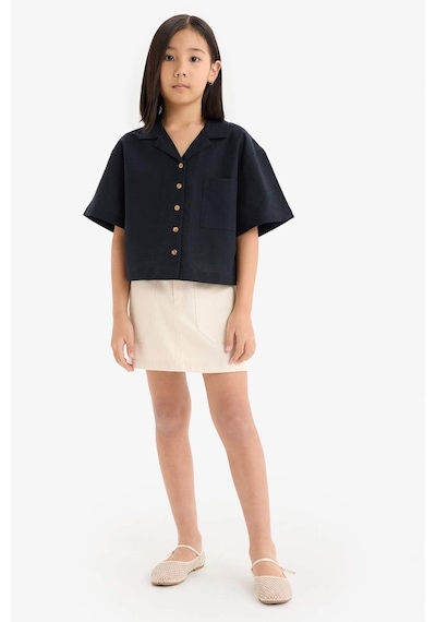 DeFacto Kız Çocuk Cropped Fit Keten Kısa Kollu Gömlek D7638A825SMBK27