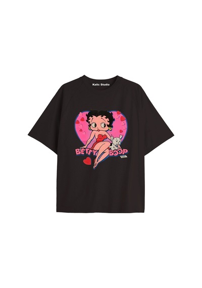 Kalic Studio Betty Boop Özel Tasarım Oversize T-shirt Siyah