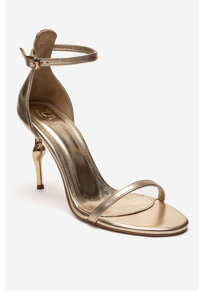 Luvishoes Yelena Altın Cilt İnce Bantlı Kadın Topuklu Ayakkabı