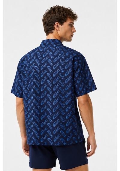 Lacoste Men's Relaxed Fit Navy Shirt Bol Kesim Erkek Kısa Kol Gömlek Lacivert