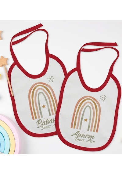 Bk Kids Kişiye Özel Anne Ve Baba Tasarımlı 2 Li Kırmızı Mama Önlü Kırmızı