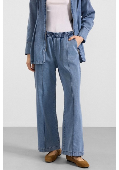 Olcay Fermuar Ve Pens Detaylı Ceket Pantolon Denim İkili Takım Açık Mavi 9396-tk