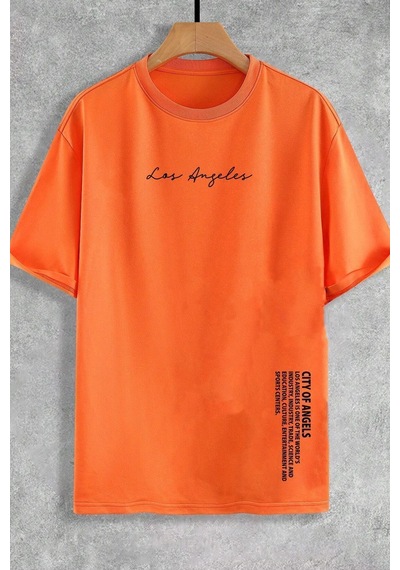 Uyguntarz Erkek Los Angles Baskılı Oversize Tshirt Turuncu