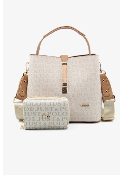 Just Polo Kadın Su Geçirmez Şık El & Omuz Çantası Ve Cüzdanı Kombin Shopper Krem - Taba