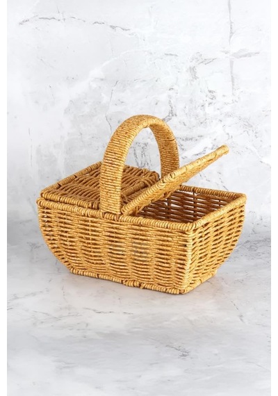 Dikdörtgen Hasır Rattan Mini Kulplu Organizer Sepet - Bb6067 Diğer