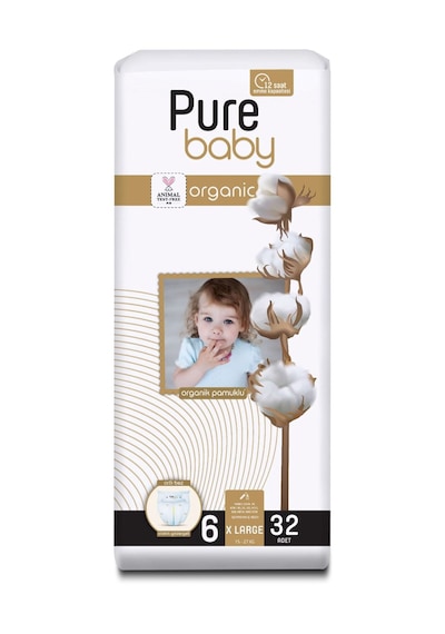 Pure Baby Organik Pamuklu Cırtlı Bez Tekli Paket 6 Numara Xlarge 32 Adet