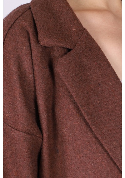 Armonika Kadın Açık Kahve Erkek Yaka Yanları Yırtmaçlı Oversize Ceket Arm-26k001009