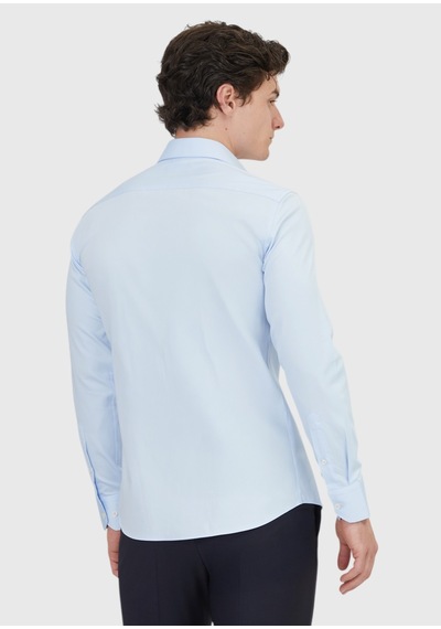 Ramsey Koyu Mavi Düz Slim Fit Uzun Dokuma Klasik %100 Pamuk Gömlek