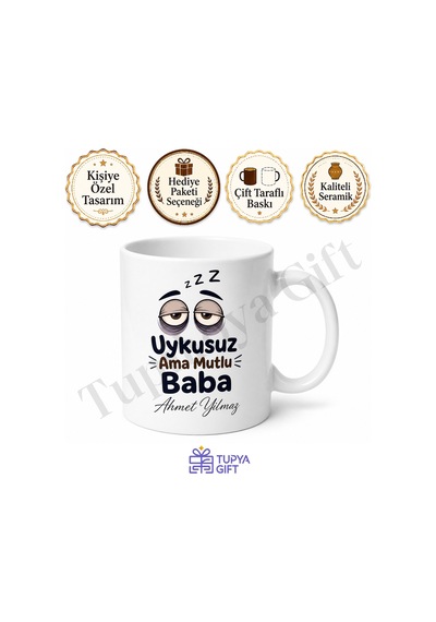 Uykusuz Baba Yazılı Esprili Kupa Bardak Babalar Günü Hediyesi Beyaz / Çok Renkli