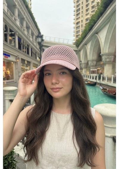 Mollycrush Kadın Gül Kurusu Simli Delikli Şapka Işıltılı Ajurlu Kep Modeli Gül Kurusu