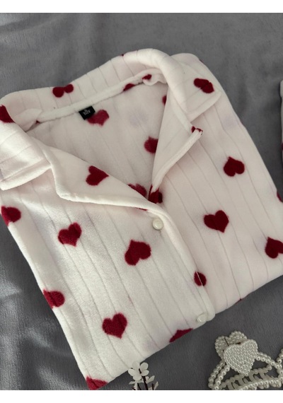 Mh Moony Homewears Ma Valantine Kışlık Yılbaşı Hediyesi Termal Polar Pijama Takımı Krem