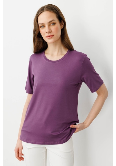 Kadın Sıfır Yaka Basic Penye T-shirt Lila Lila