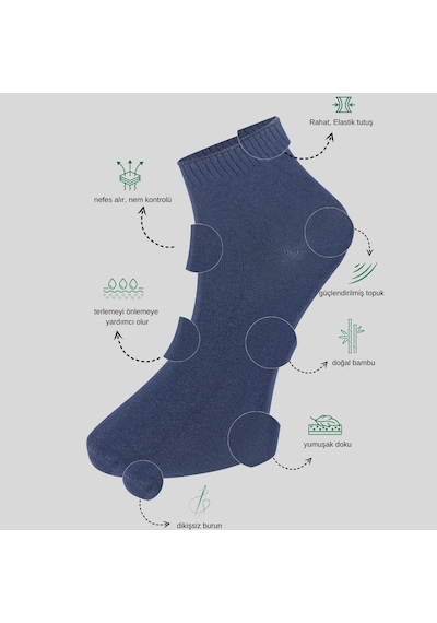 Kral Socks Erkek Bambu Patik Düz Desen Dikişsiz Çorap 3 Çift Beyaz - Lacivert - Siyah