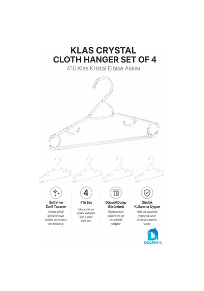 Klas Kristal Elbise Askısı 4 Lü Şeffaf Plastik Dolap İçi Kıyafet Askısı Düzenleyici -şeffaf