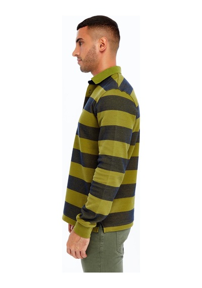 AR-MA Arma Erkek Örme Ribanalı Regular Fit Çizgili Polo Yaka Sweatshirt %95 Pamuk %5 Elastane K30554952902 Haki