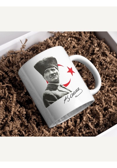 Atatürk Tasarımlı Ay Yıldızlı Kupa Bardak Beyaz