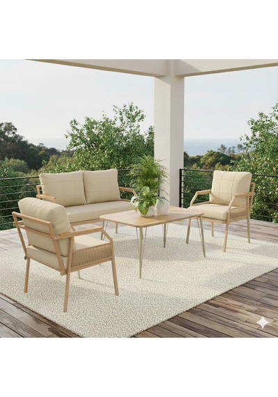 Ard & Garden Daisy Makrome Örgülü 211 Masalı Bej Balkon & Bahçe Mobilyası Seti Balkon Takımı Bej