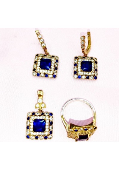 Oriental Kuyumculuk Jewellery Safir Taşlı Gümüş Otantik Set Takım Gümüş