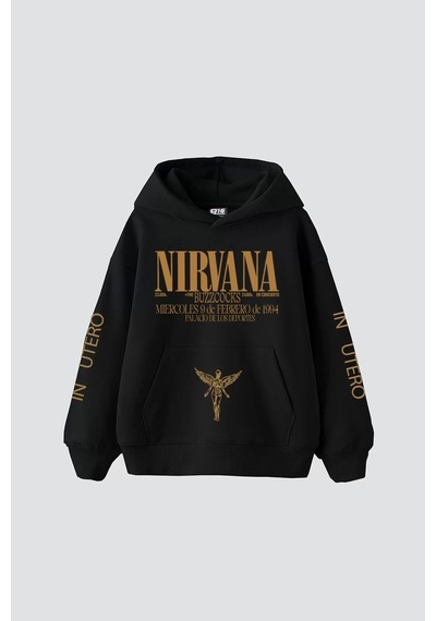 Nirvana Sırt Baskılı Unisex Oversize Beyaz Siyah