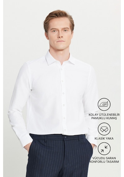 AC&Co / Altınyıldız Classics Ütülemesi Kolay Slim Fit Dar Kesim Klasik Yaka Pamuklu Erkek Gömlek Beyaz