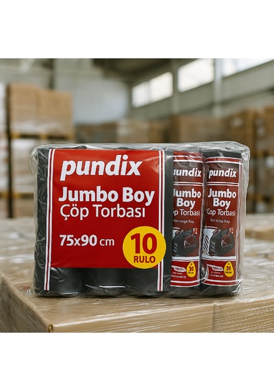 Pundix Pundıx Battal Boy Çöp Torbası 75x90 Cm 10 Lu Rulo Opp Ambalajlı Toplam 3 Kg Dayanıklı, Sızdırmaz Ve Geniş Hacimli Çöp Poşeti