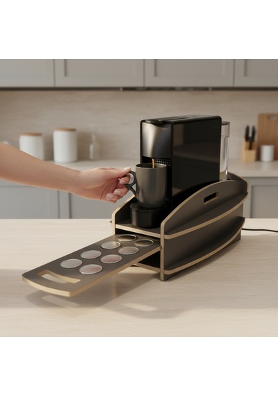 Nespresso Kapsül Standı Ve Çekmecesi Kahve Makinesi Altlığı, Kapsül Düzenleyici Organizer 20x38x15 Cm Antrasit