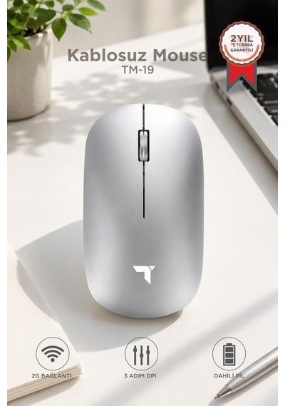 Mouse Çift Modlu Sessiz Kablosuz Fare Tm19 Gümüş Teknolojik Ürün Masaüstü Gereç Pratik Cihaz