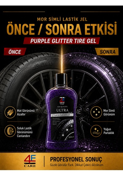 4e Care Ultra Lastik Parlatıcı Jel Mor Simli & Lastik Süngeri li