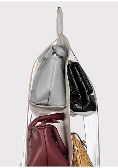 Ayrex Orret Home 10 Bölmeli Askılı Çanta Organizeri 37x125 Cm Gri Renk, Dolap İçi Asılabilir Çanta Düzenley Altın