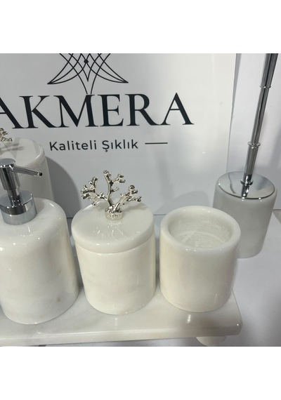 6 Parça Dikdörtgen Tepsi Ultra Lüks Banyo Seti Beyaz