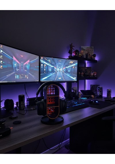 Elana Design Raflı Gamer Kulaklık Standı & Masa Üstü Organizer 1 Adet Mini Figür li - Siyah