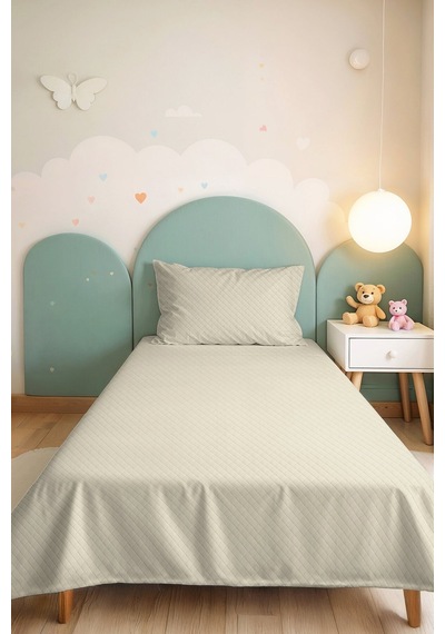 Krem Minimal Genç Odası Tek Kişilik Pike Takımı - Bej Kapitone 160x220 Cm Mevsimlik Yatak Örtüsü Sabahçı Dere Masalı