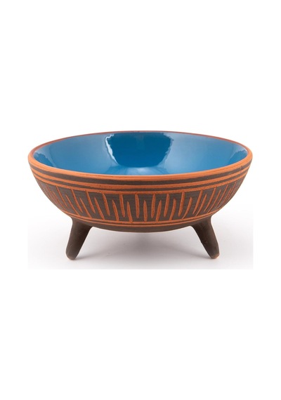 Dekoratif Sunum Kasesi, Seramik Ayaklı Sunum Kasesi, Servis Kasesi, Servis Tabağı, Kase, Tabak Mavi, 20 Cm