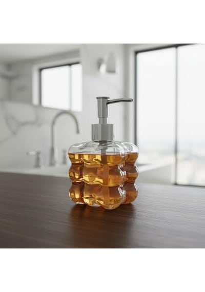 Beyaz Bubble Design Cam Sıvı Sabunluk - 450 Ml Kabartmalı Şık Banyo Ve Mutfak Sabunluğu 7x12 Cm 5066 - Şeffaf Diğer