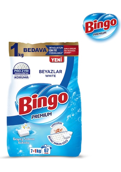Bingo Matik Premium Beyazlar için 8 KG Beyaz Sabun Kokulu Toz Deterjan