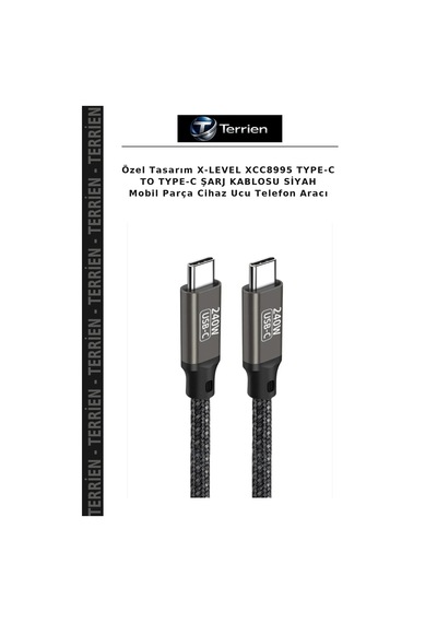 Özel Tasarım X-level Xcc8995 Type-c To Type-c Şarj Kablosu Siyah Mobil Parça Cihaz Ucu Telefon Aracı