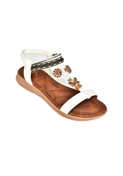 Fox Shoes S258015209 Beyaz Alçak Tabanlı Kadın Sandalet Beyaz-suni Deri Beyaz