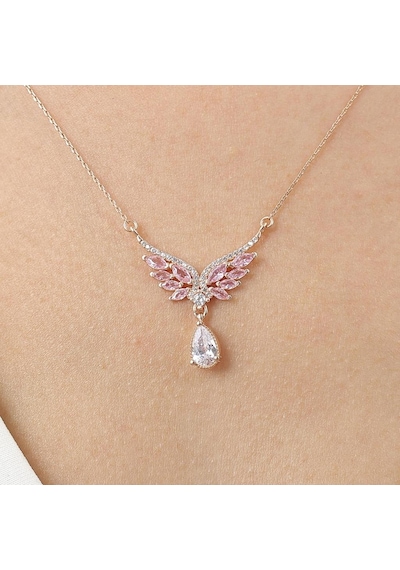 Mia vento Pink Taşlı Melek Masalı Rosegold Gümüş Kolye