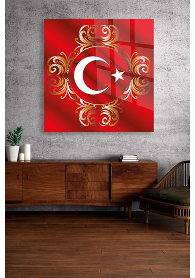 Türk Bayrağı Ay Yıldız Gold Osmanlı Cam Tablo Modern Sanat Tablosu Uv Baskılı Canlı Renkler Yatak Odası Ve Antre Anlamlı Hediye Seçeneği