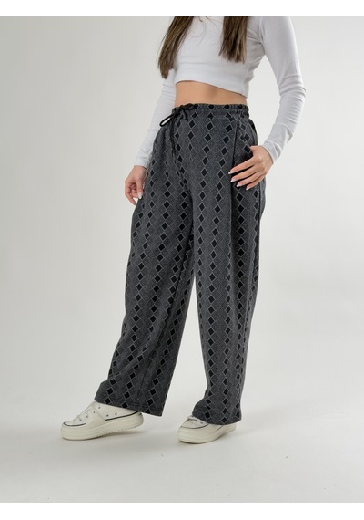 Cocopelli Desenli Kadın Baggy Pantolon Coc2675 Gri