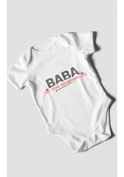 Morivokids Baba, Seni Seviyorum Kısa Kollu Bebek Body %100 Pamuk Beyaz