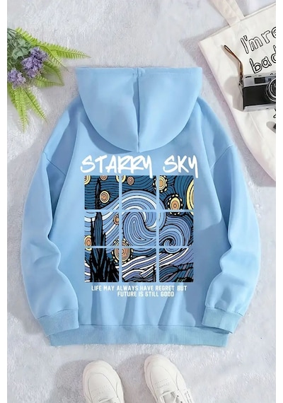 Uyguntarz Starry Sky Baskılı Unisex Oversize Sweatshirt Bebe Mavisi