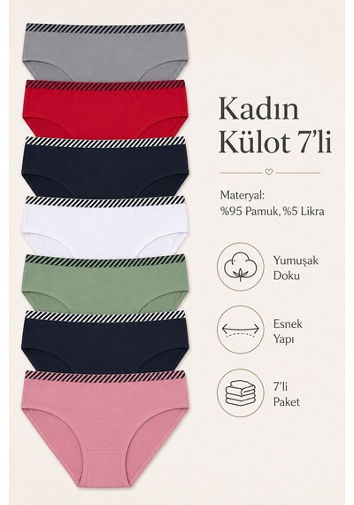 Nicoletta Kadın Külot 7 Li Paket Likralı Pamuklu Mixcolor 724158 Çok Renkli