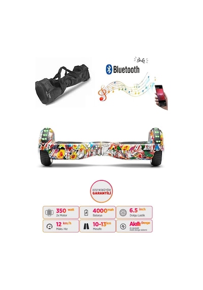 Citymate Hoverboard 6.5 inch Elektrikli Kaykay Scooter Full Ledli Bluetooth Hoparlörlü Çanta Hediye D01