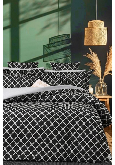 More Home Çift Kişilik Yorgan Kılıfı + 2 Yastık Kılıfı Çarşafsız Motif Desen Siyah Beyaz