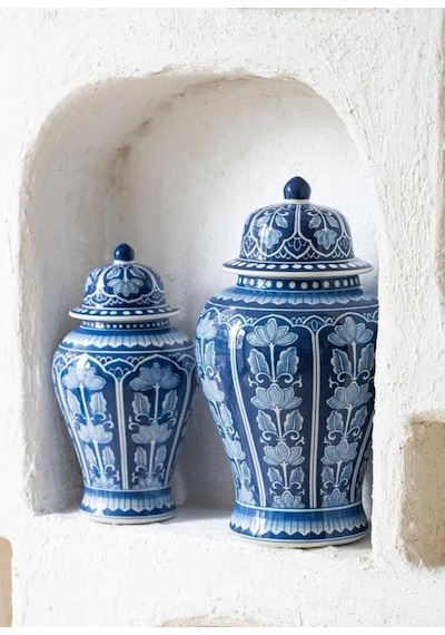 Dekoratif Kapaklı Küp Lacivert 29x29x56 Cm