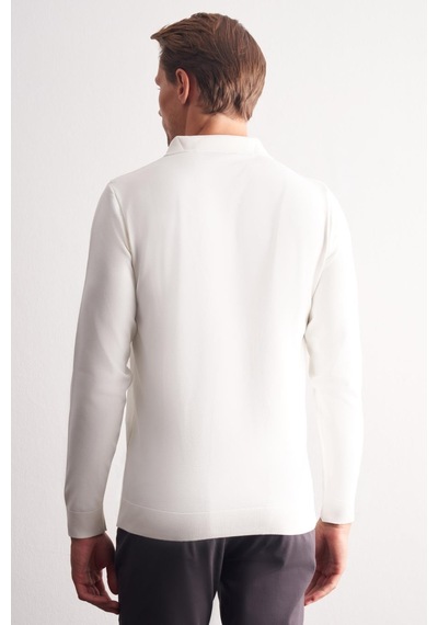 İmza Ekru Uzun Kol Fermuarlı Yaka Cepsiz Slim Fit Triko 1012255150 Ekru