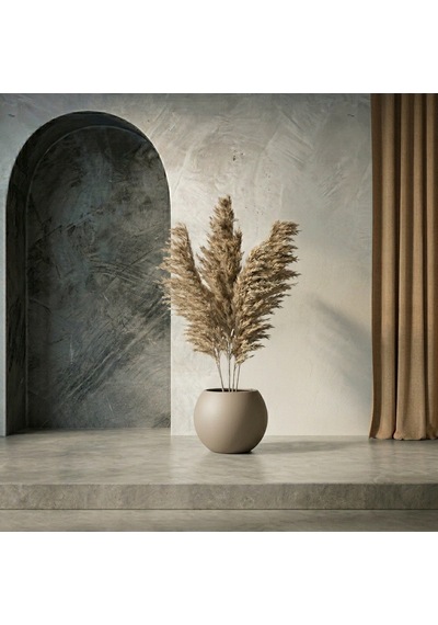 Zevli Dekoratif 27 Litre Küre Saksı Ø35 Cm Beton Görünümlü Modern Salon Ve Bahçe Saksısı Mocha
